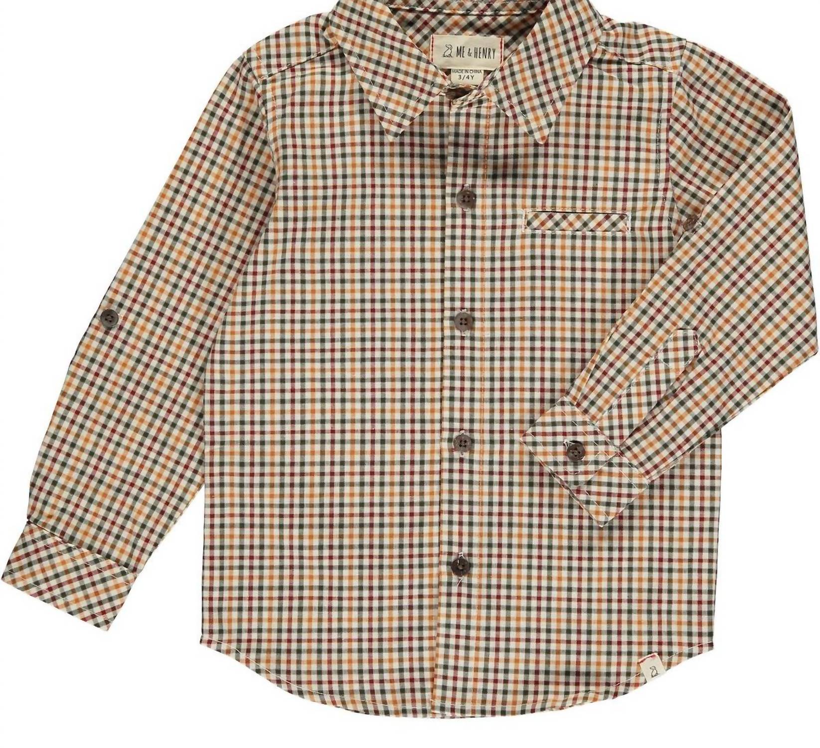ME & HENRY Kid's Atwood Woven Shirt in gold plaid - kids' long sleeve top - alternate view