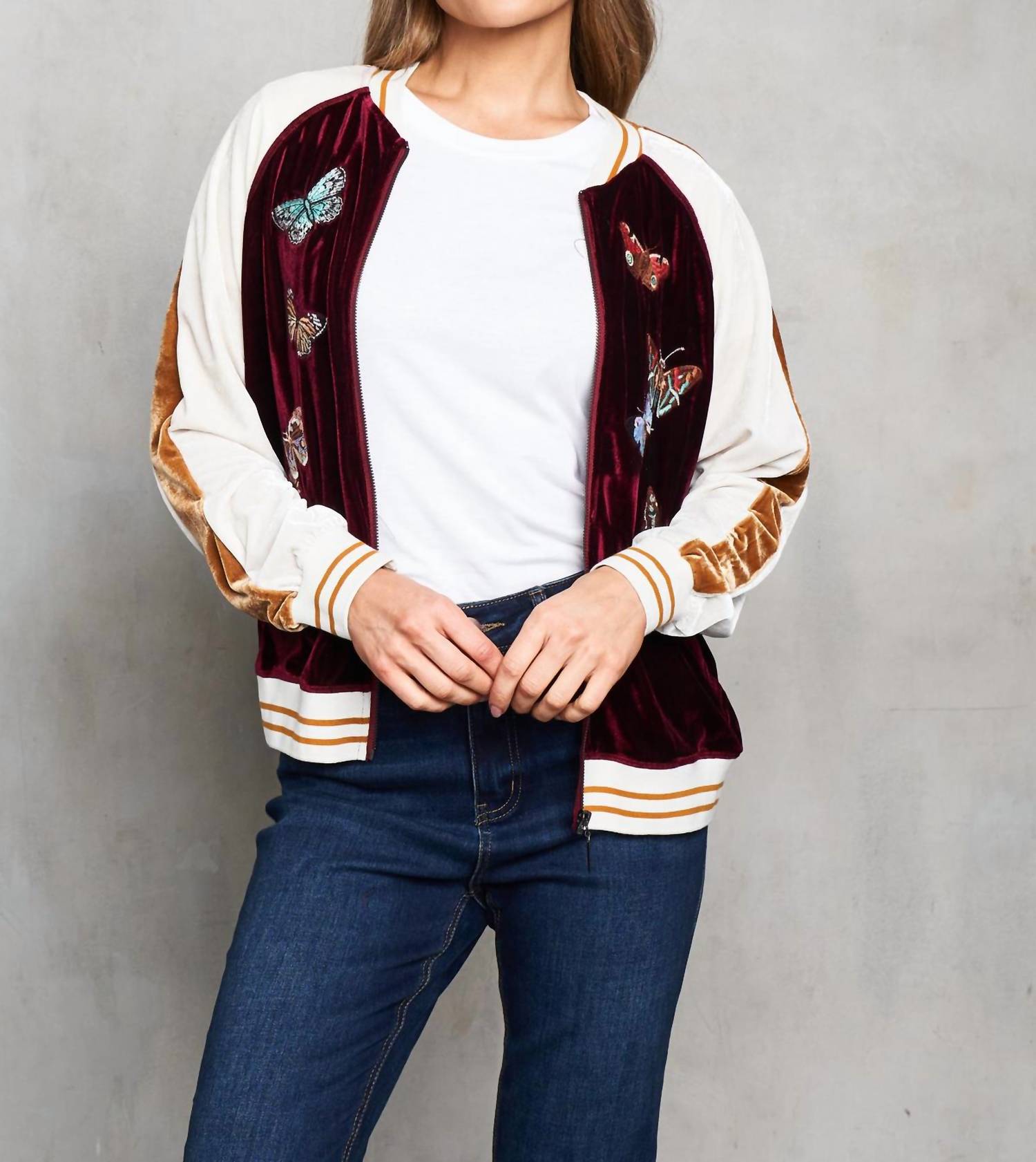 Paparazzi - Embroidered Velvet Baseball Jacket