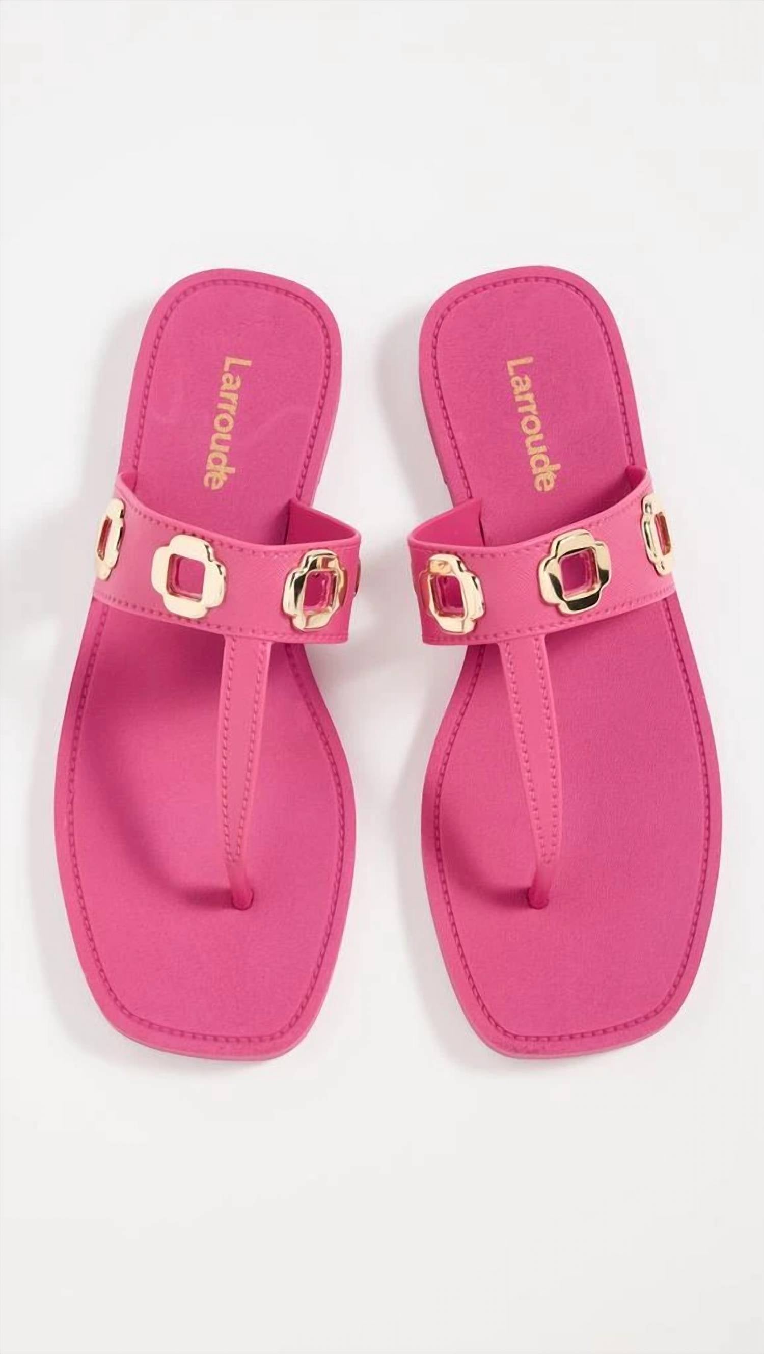 Larroude Women's Milan Thong Squared Toe Slip-on Sandals in pink - women's sandal - detail view