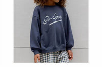 Rylee + Cru Go Sports Oversized Sweatshirt in navy blue - kids' shirt - detail view