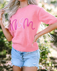 Threaded Pear - Maxine Mom Tinsel Front Short Sleeve Sweater