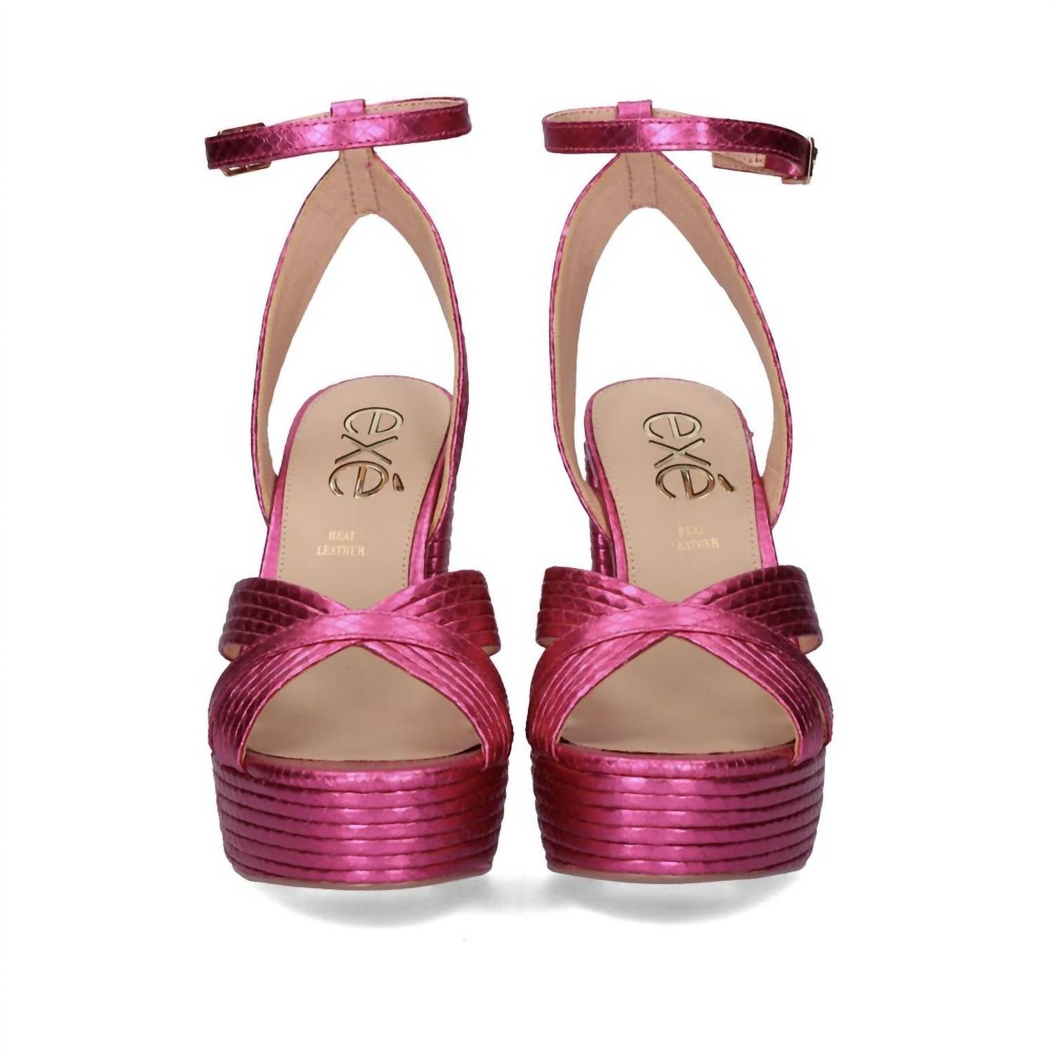 Exe Women's Ophelia Platform Block Heel in fuchsia snake - women's heels - alternate view