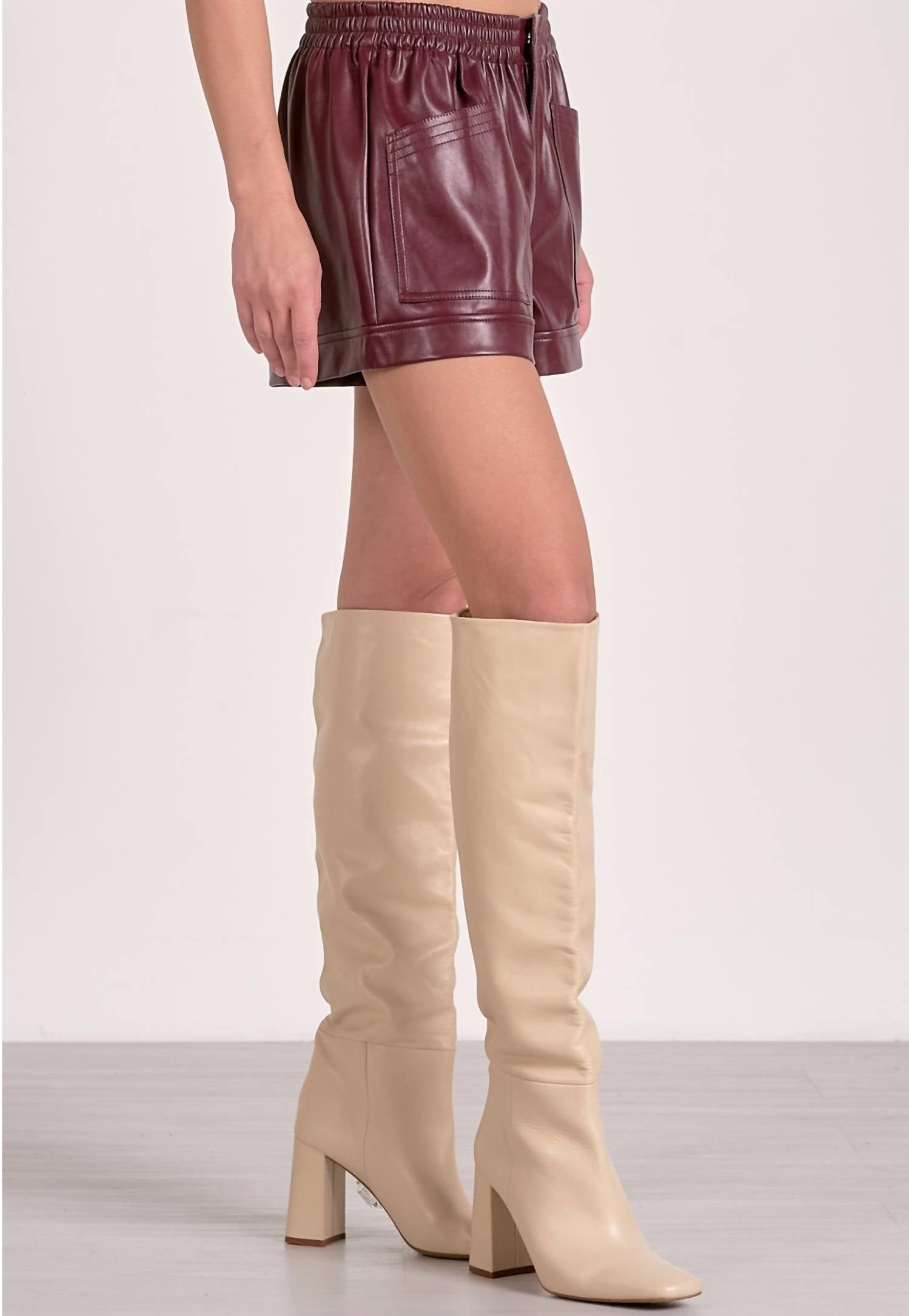 ELAN Sierra Vegan Leather Shorts in plum - women's shorts - alternate view