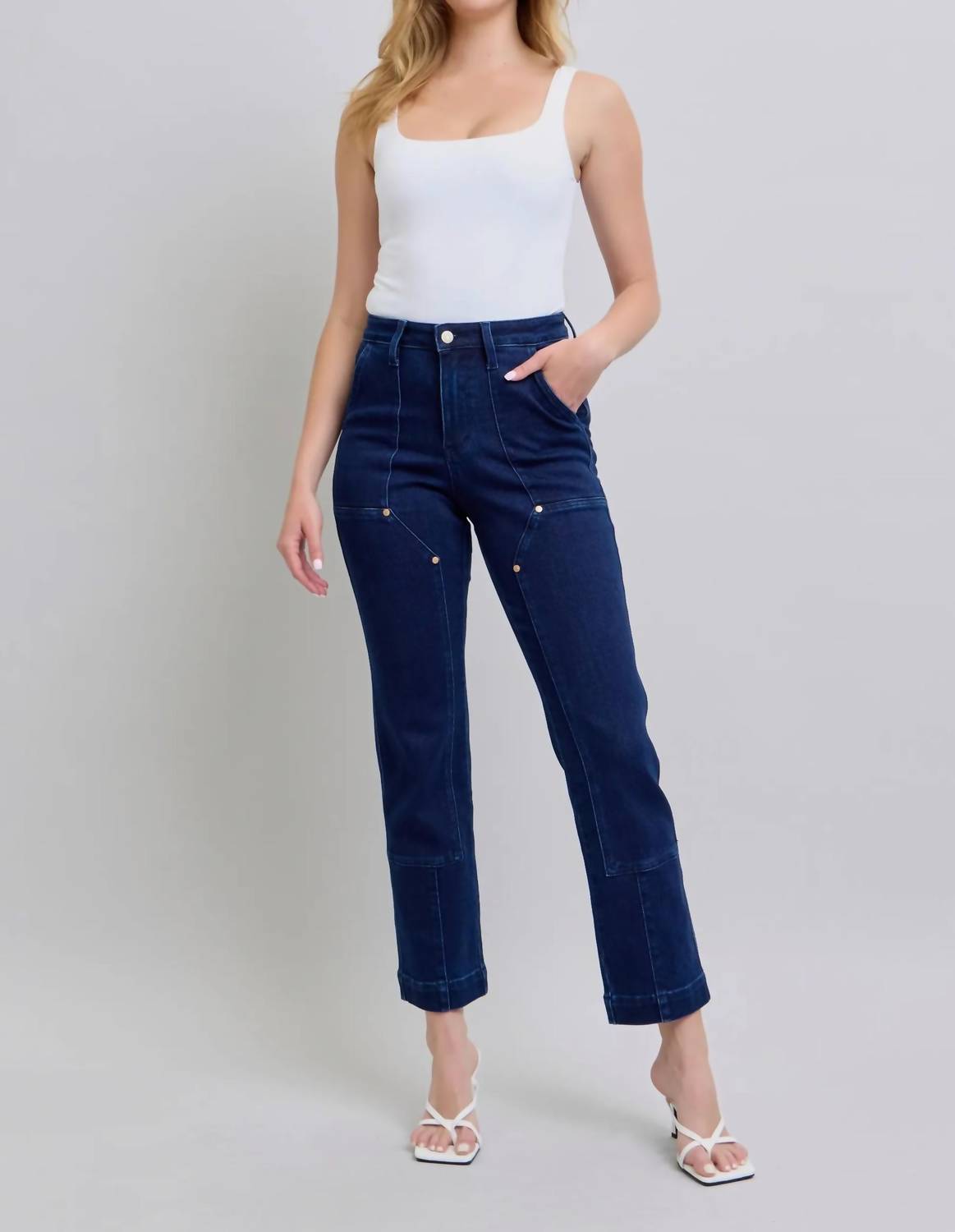 Judy Blue - High Waisted Work Wear Knee Patch Straight Jeans