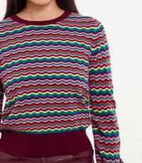 &Isla Cassie Wave Stitch Crew Top in barolo multi - women's sweater - detail view