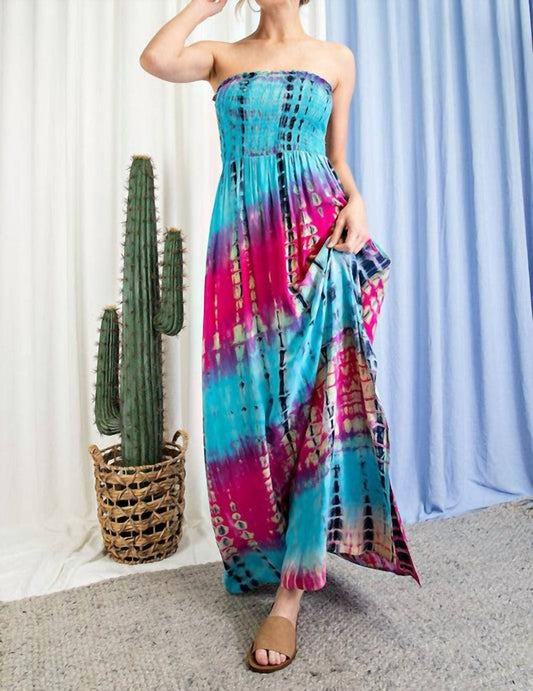 Tie Dye Strapless Smocked Maxi Dress