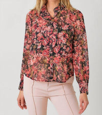 Mystree - Ruffle Neck Button Down Blouse