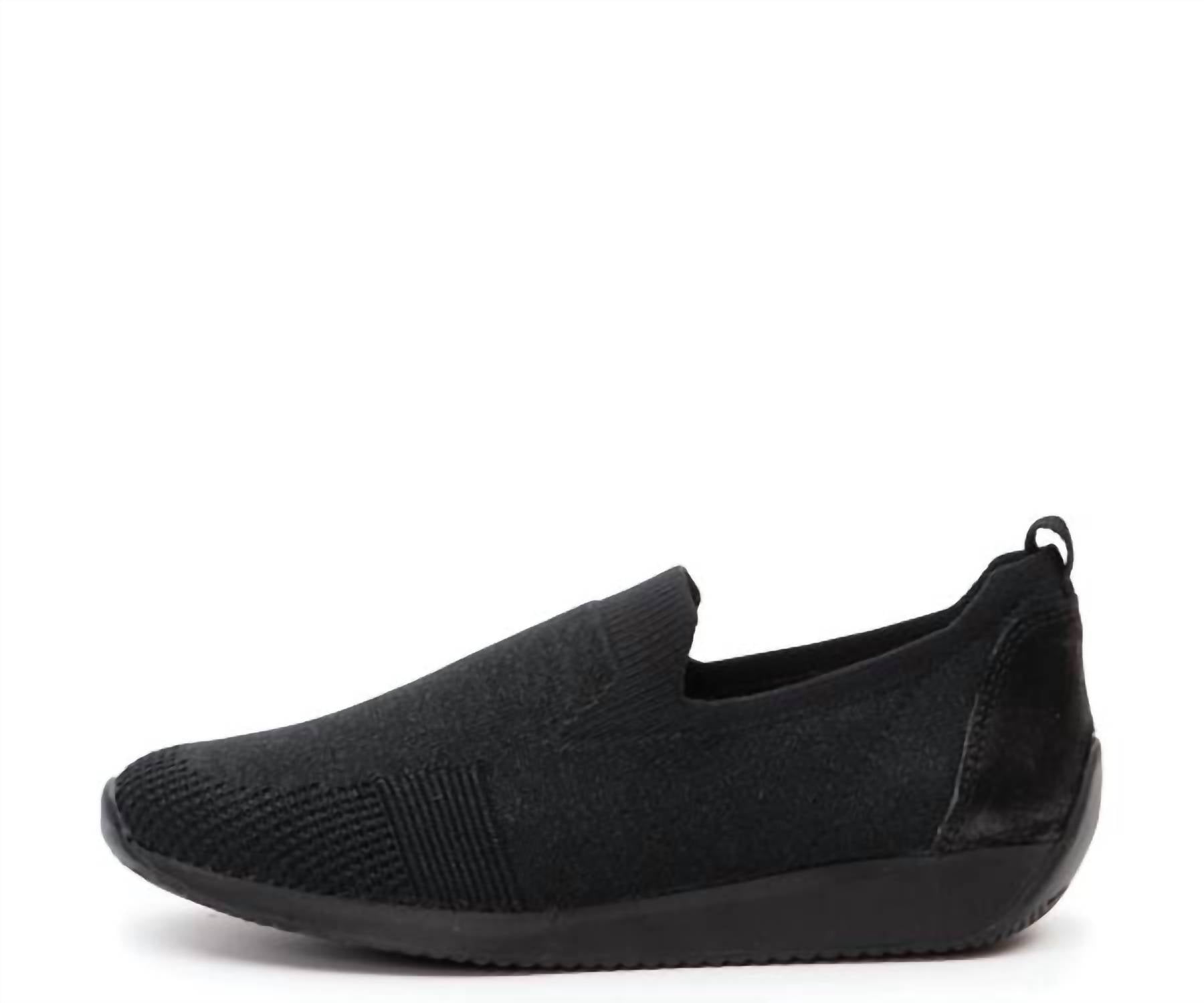 Ara Women's Leena Slip On Sneakers in black wovenstretch - women's sneaker - detail view