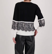 Gabby Isabella - Contrast Lace Panel Sweater Top