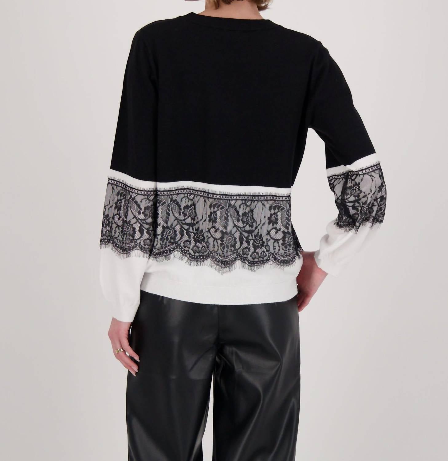 Gabby Isabella - Contrast Lace Panel Sweater Top