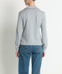 Nation LTD Kimberley Polo Tee Top in heather grey - women's long sleeve top - detail view