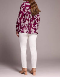 Tribal - Printed Jacquard Pintuck-front Blouse