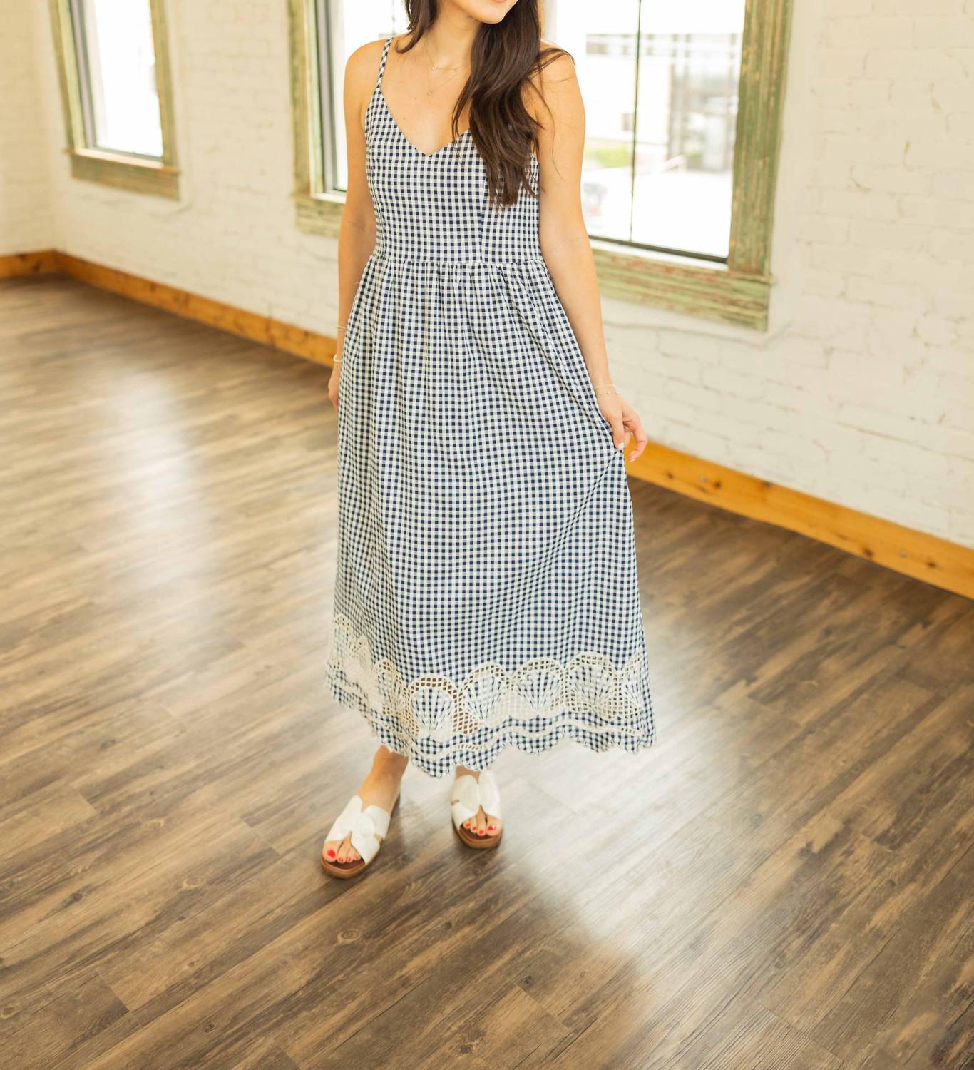 Jodifl - MARGARET SHELL EMBROIDERED GINGHAM MIDI DRESS