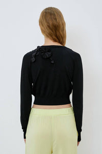 Meimeij - Short Length Cardigan With Fabric Flowers
