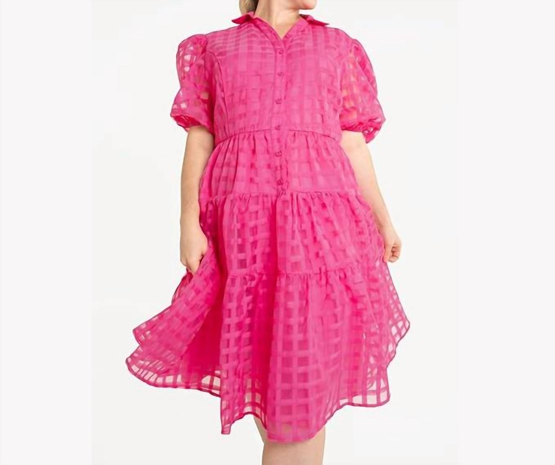 Jade Puff Sleeve Tiered Maxi Dress in pink - women's dress - detail view