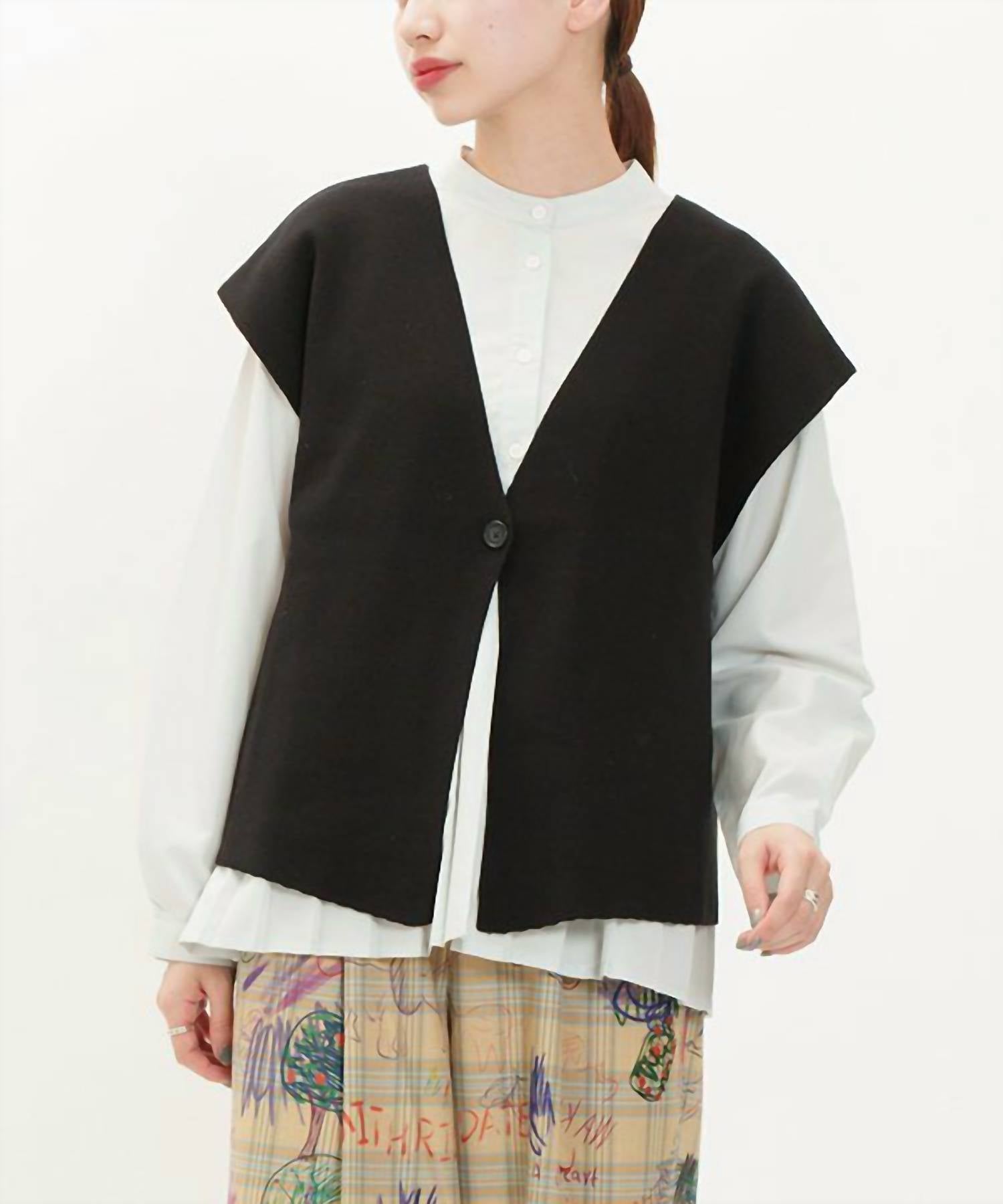 SHE + SKY Single Button Sweater Vest in black - women's jacket