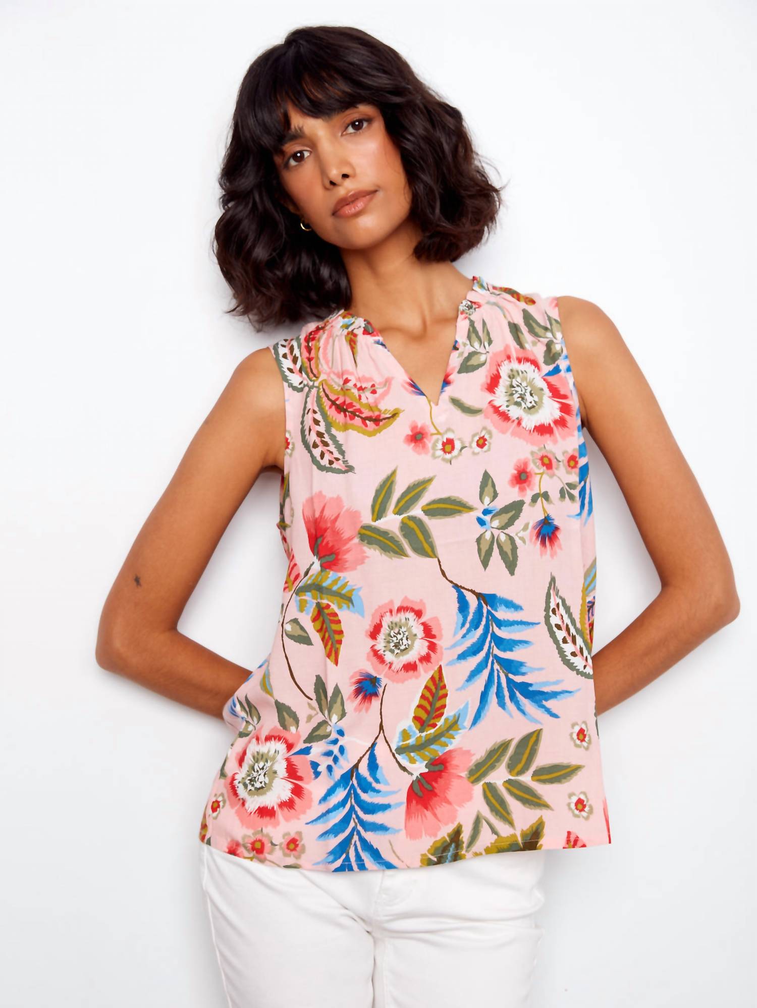 Charlie B - Women's Printed Blouse With Ruffle