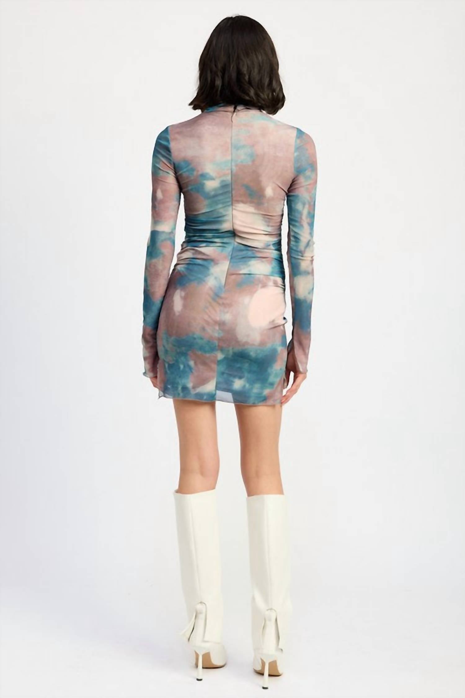 Emory Park What A Trip Tie Dye Mesh Mini Dress in blue - women's dress - alternate view