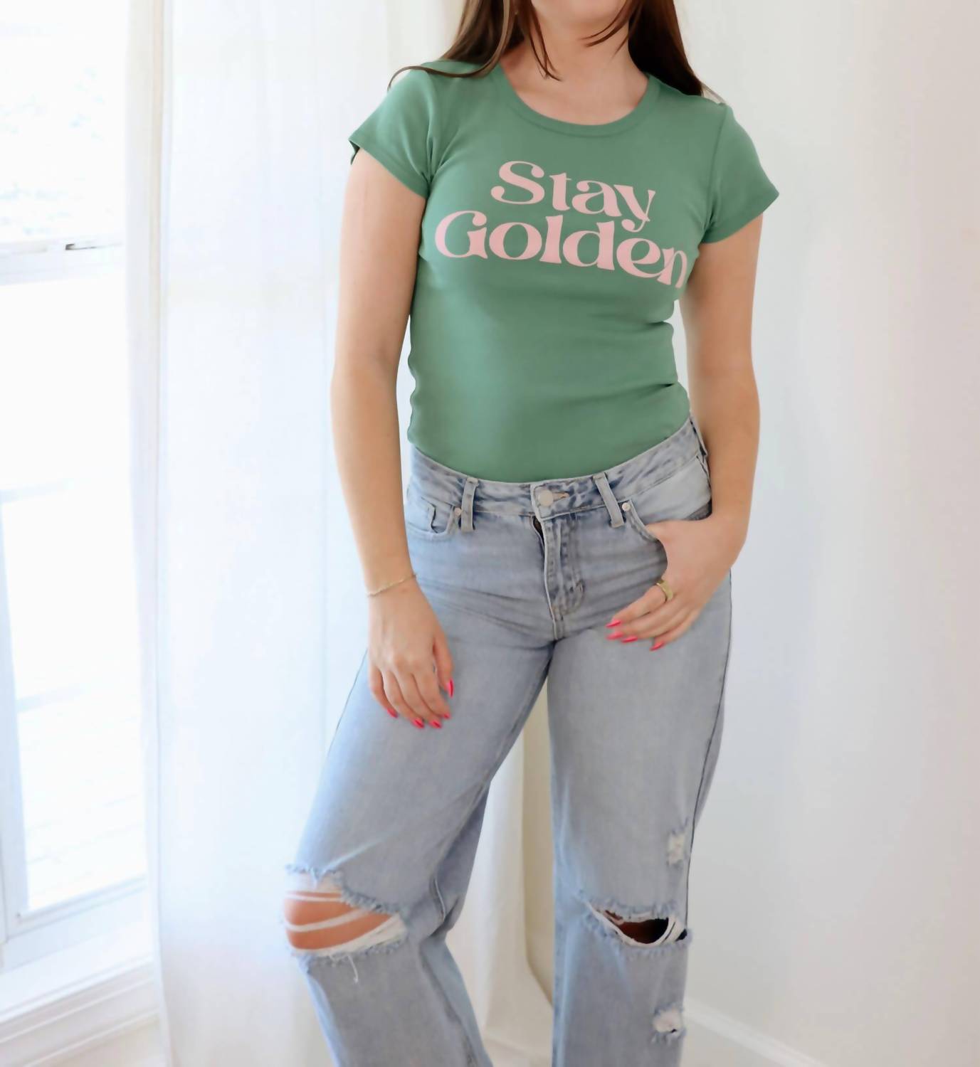 Z Supply Stay Golden Cheeky Tee in botanical green - women's t-shirt