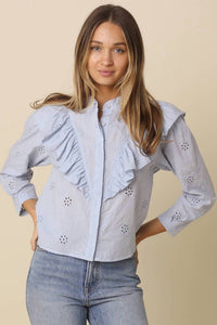 Olivaceous - Lia Eyelet Ruffle Detail Blouse