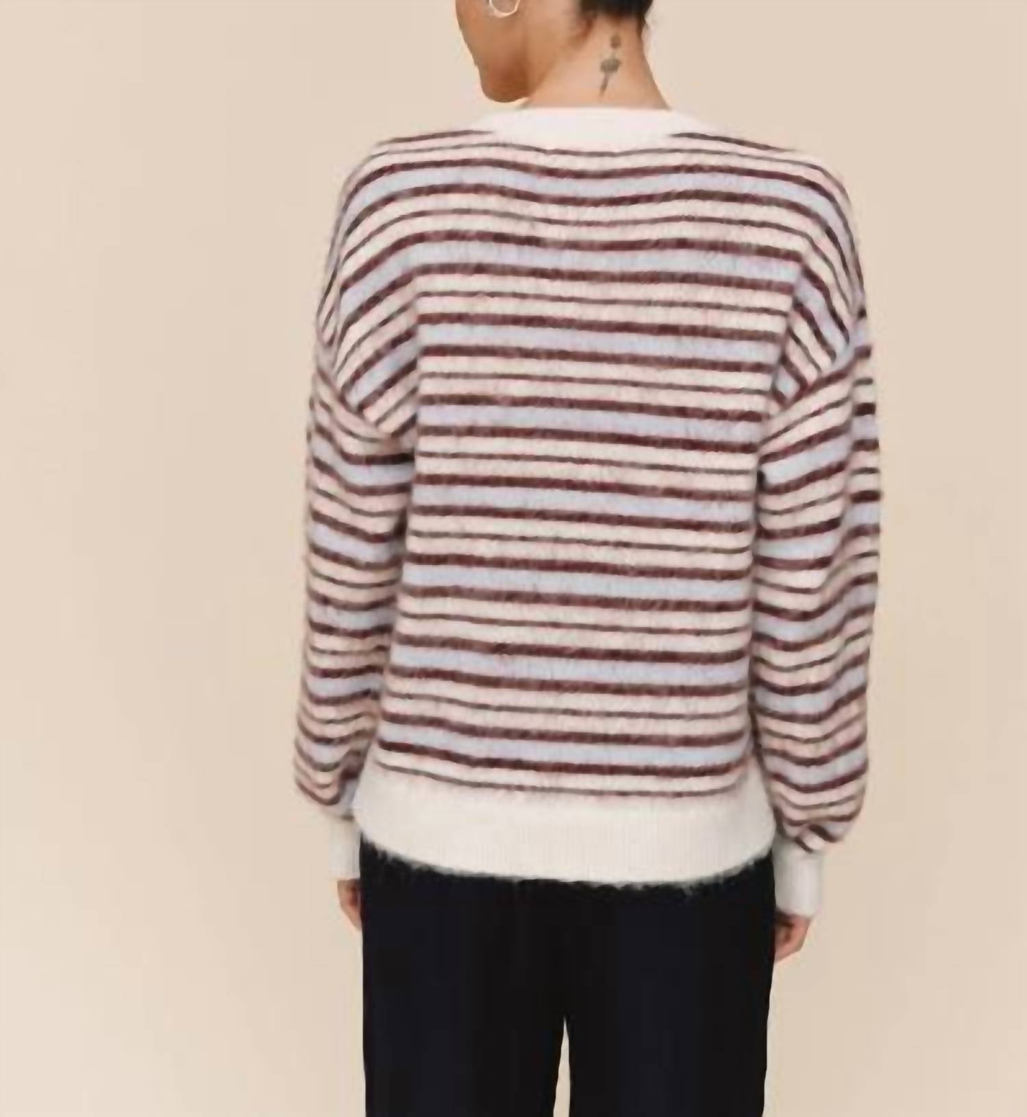 Bella Dahl Striped Crew Neck Sweater in frosty stripe - women's sweater - alternate view