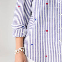 Coco + Carmen - Women's Patriotic Striped Shirt With Stars