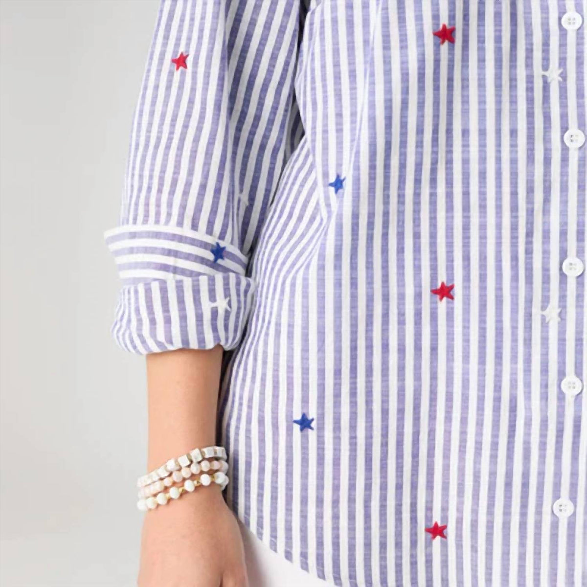 Coco + Carmen - Women's Patriotic Striped Shirt With Stars
