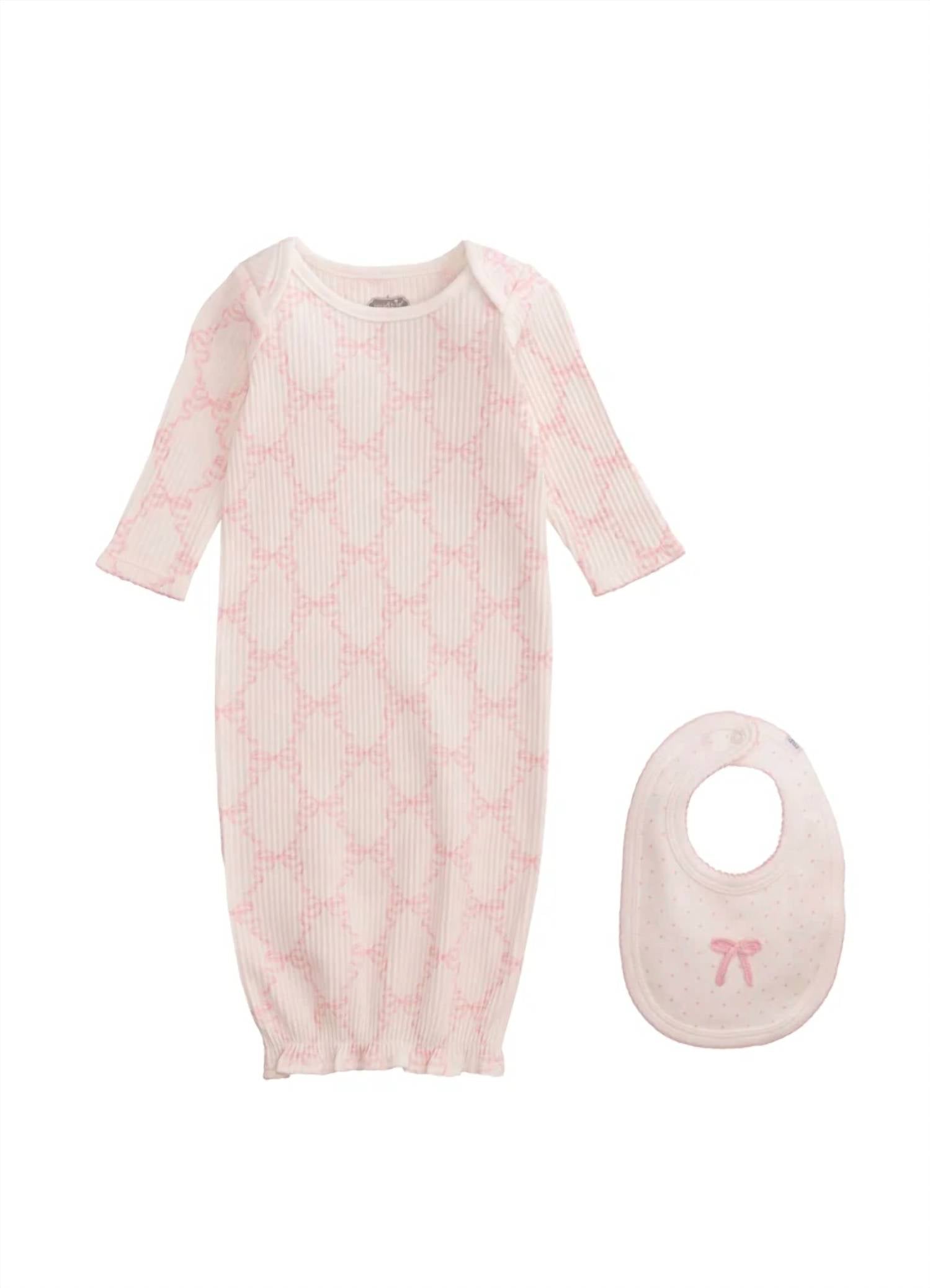 Mudpie - Kid's Bow Print Gown And Bib Set