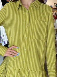 Meet Me In Santorini - Stripe Pleated Poplin Shirt Dress