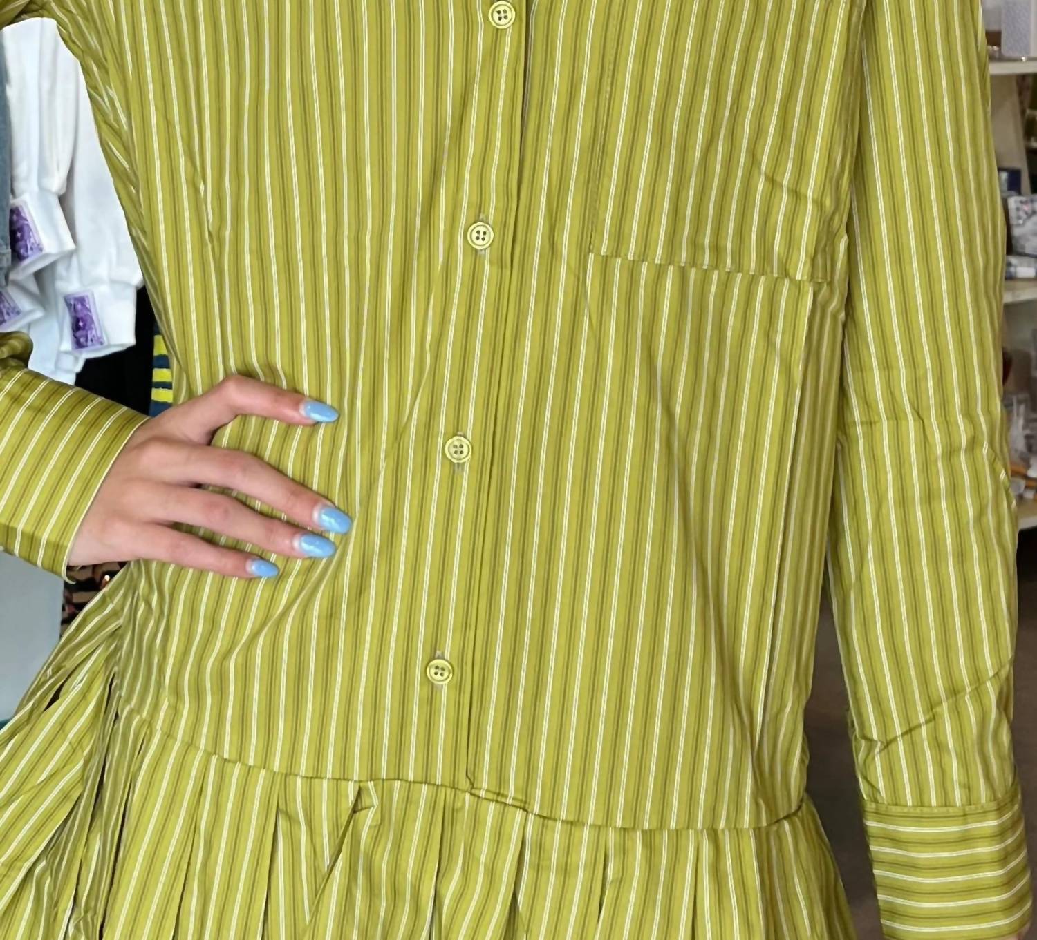 Meet Me In Santorini - Stripe Pleated Poplin Shirt Dress