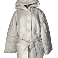Lilla P Women’s Quilted Hooded Belted Puffer Coat in opal beige - women's jacket