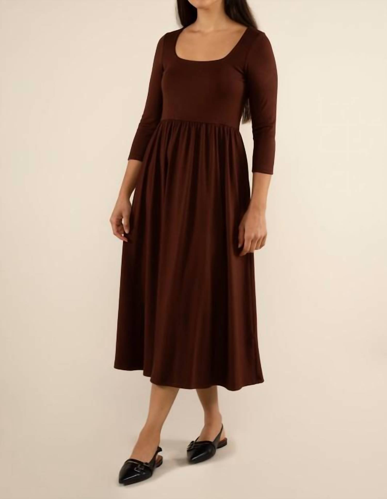 nlt Lake 3/4 Sleeve Swing Dress in chocolate - women's dress