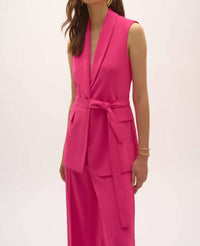 Joseph Ribkoff Belted Blazer Vest in pink - women's jacket - detail view