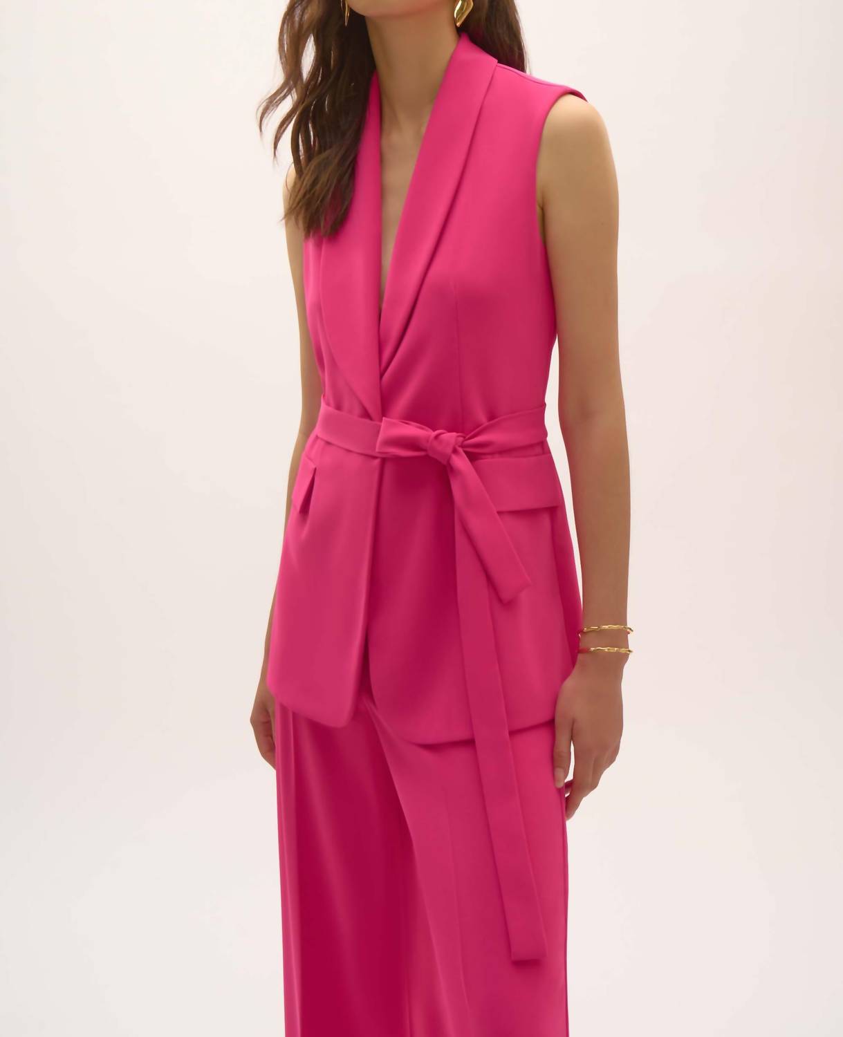 Joseph Ribkoff Belted Blazer Vest in pink - women's jacket - detail view