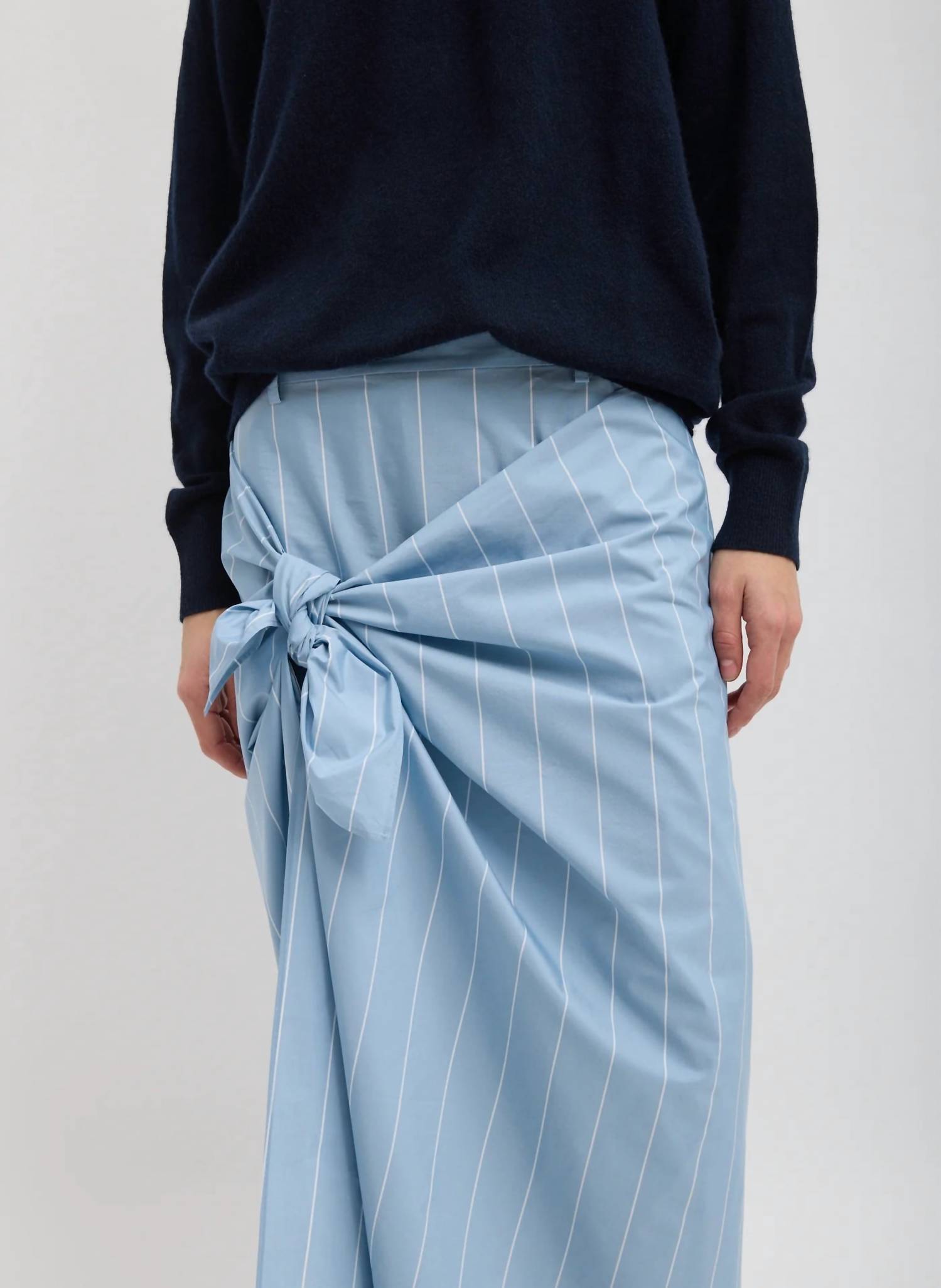 Tibi - Striped Tech Poplin Tie Front Skirt