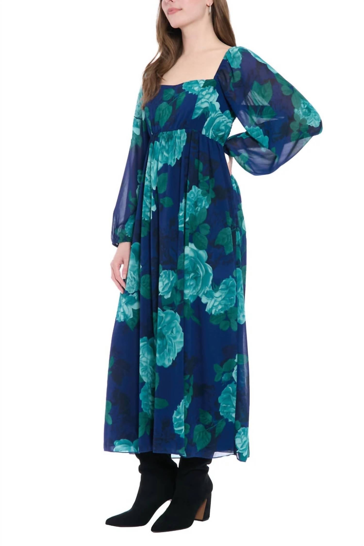 London Times - Floral Smocked Shirred Bodice Flowing Babydoll Dress