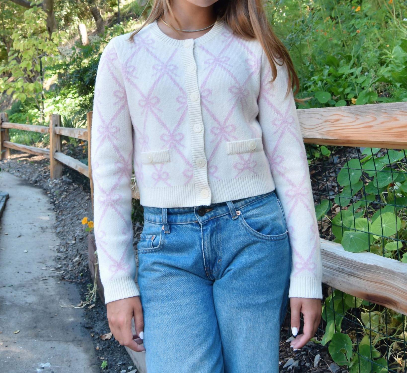 LoveShackFancy Veronika Crew Cardigan in milk rose - women's cardigan - view 5
