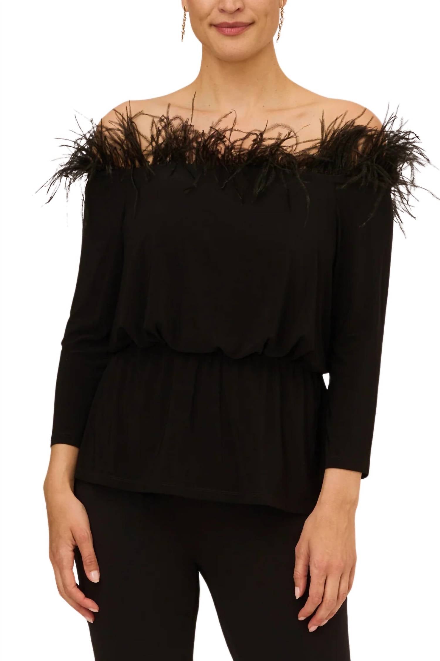 Adrianna Papell - Off The Shoulder With Feather Accents Top