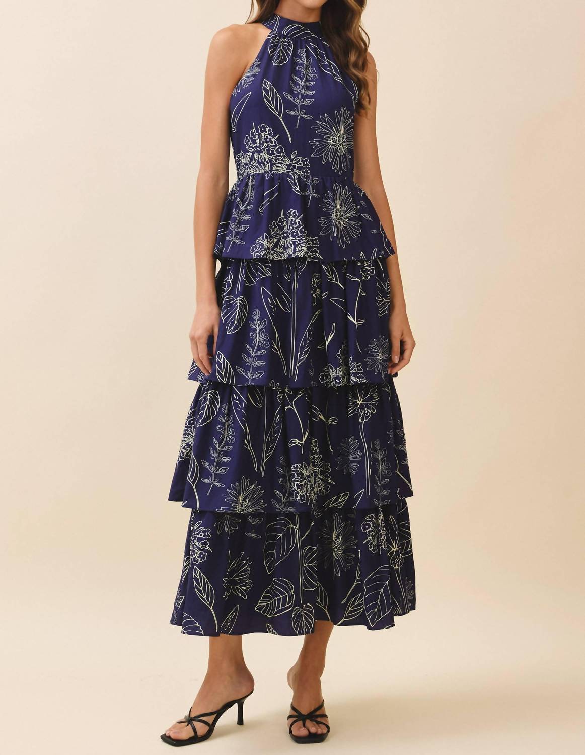 Tcec - Halter Neck Back Tie Tiered Maxi Dress
