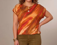 Democracy - Smocked Scoop Neck Placement Print Knit Top - Plus
