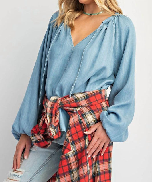Easel - Washed Chambray Flare Tunic