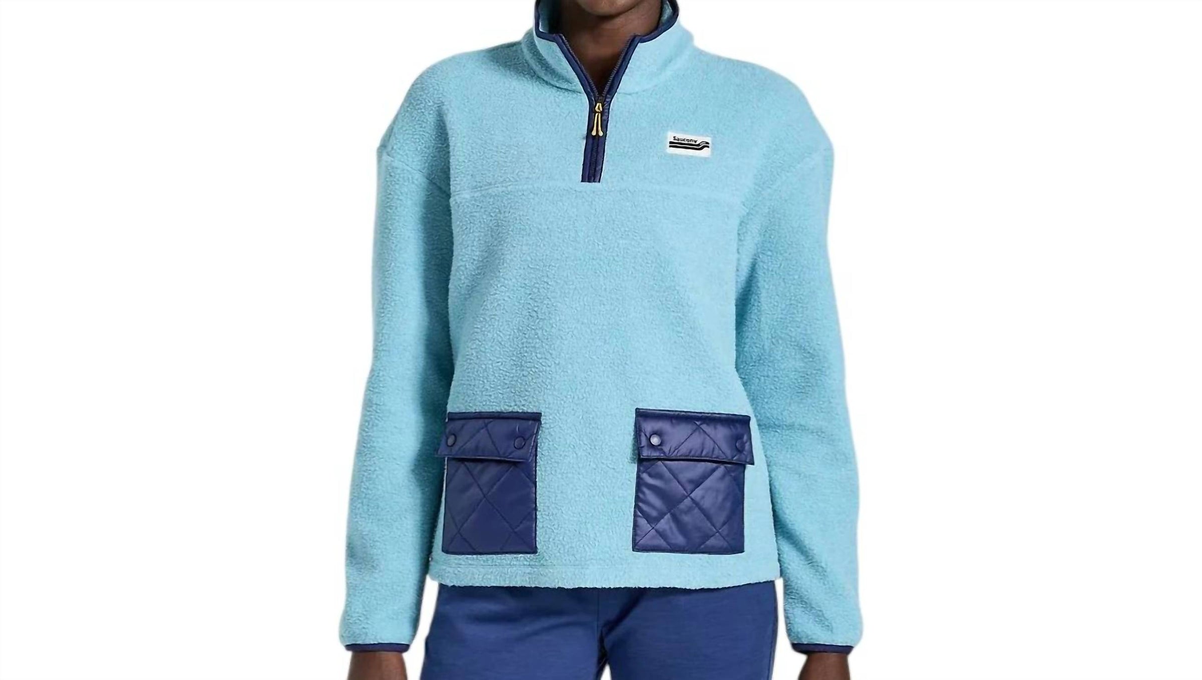 SAUCONY Rested Sherpa 1/4 Zip Sweatshirt in maui blue heather - women's top