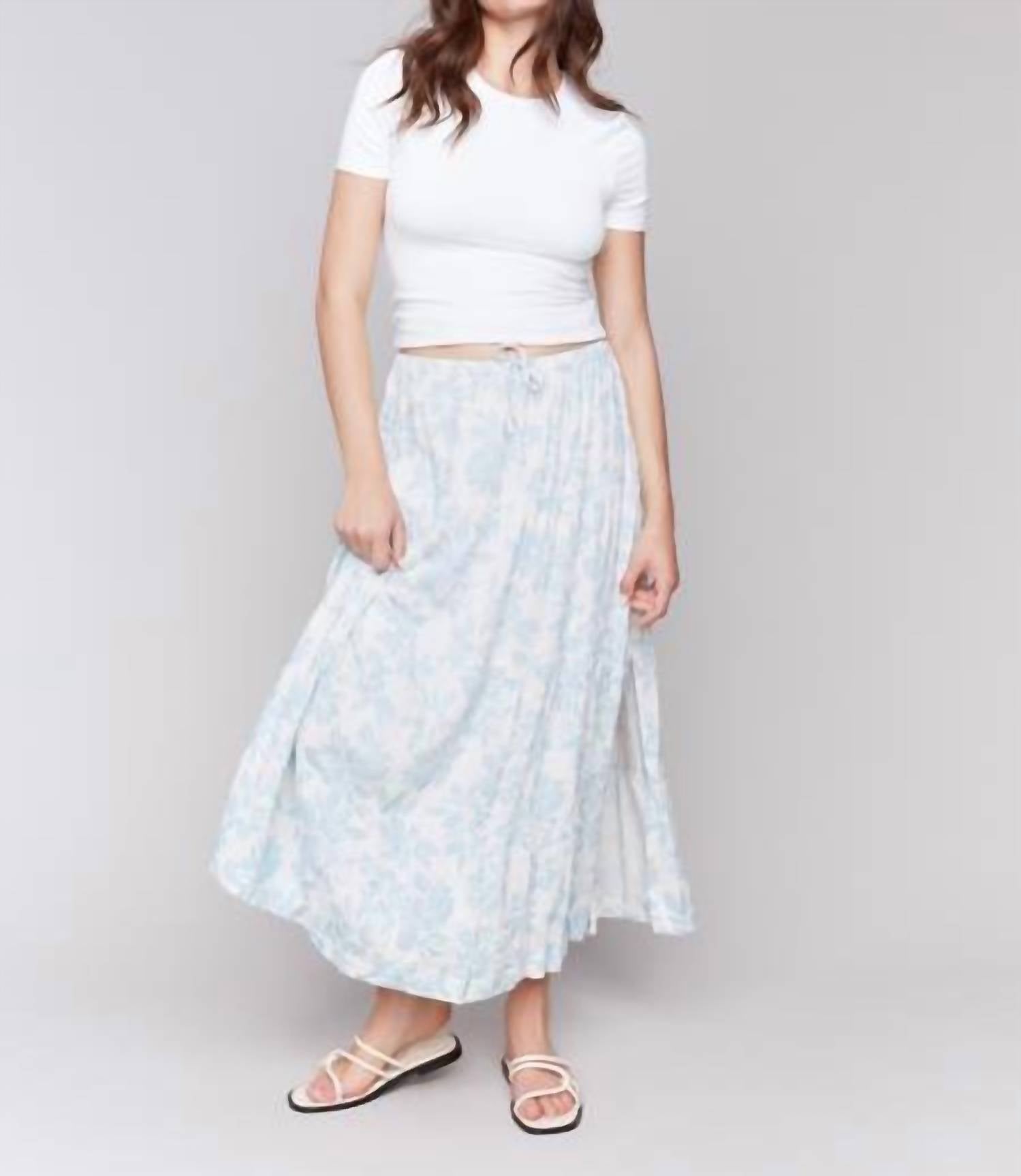 Charlie B - Bloom Print Linen Tier Maxi Skirt