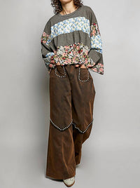 POL Floral Print Top in gray - women's long sleeve top - view 5