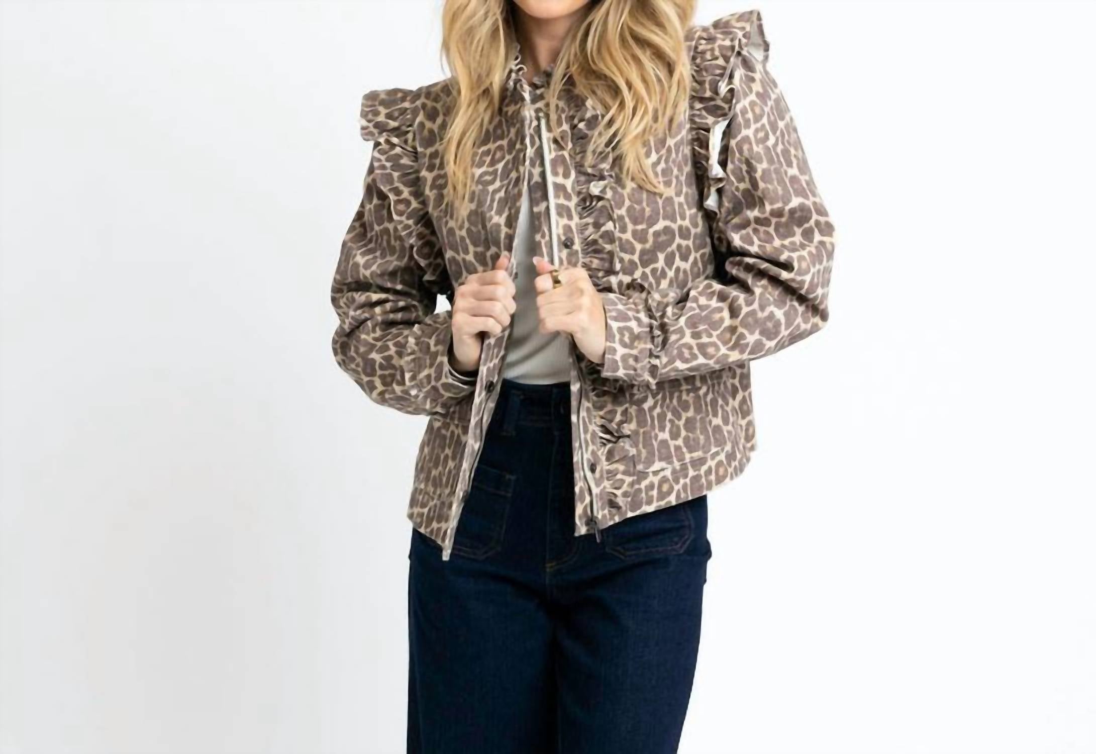 Karlie - Lucy Leopard Ruffle Denim Jacket