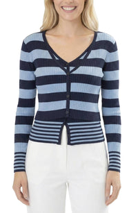 Area Stars Women's Striped Long Sleeve Knit Top in light blue navy - women's cardigan