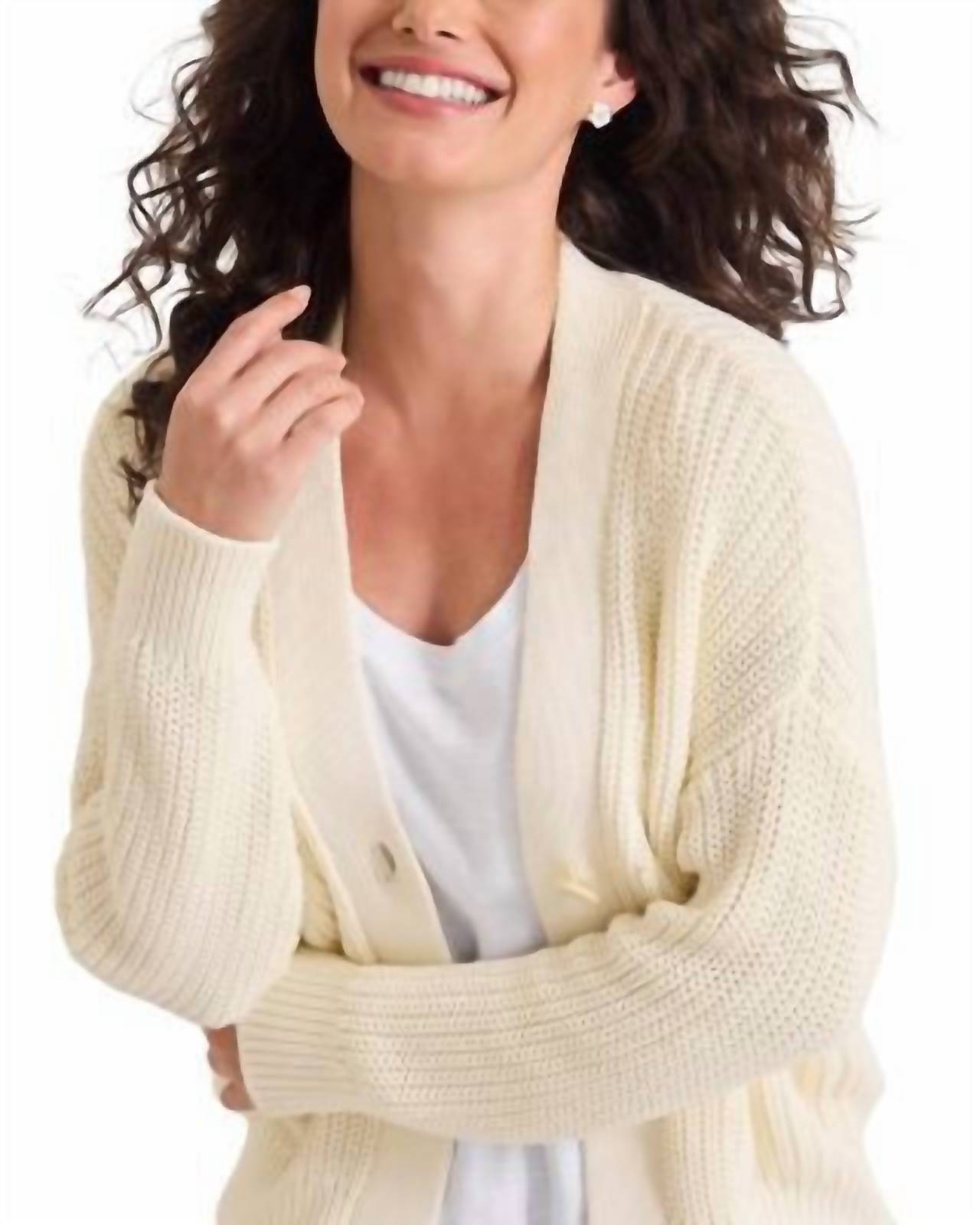 TOMMY BAHAMA Zoe Shaker Stitch Cardigan in bleached sand - women's sweater - alternate view