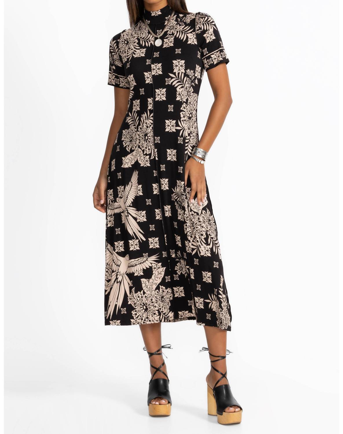 Johnny Was - Janie Favorite Short Sleeve Seamed Mock Neck Dress Plus
