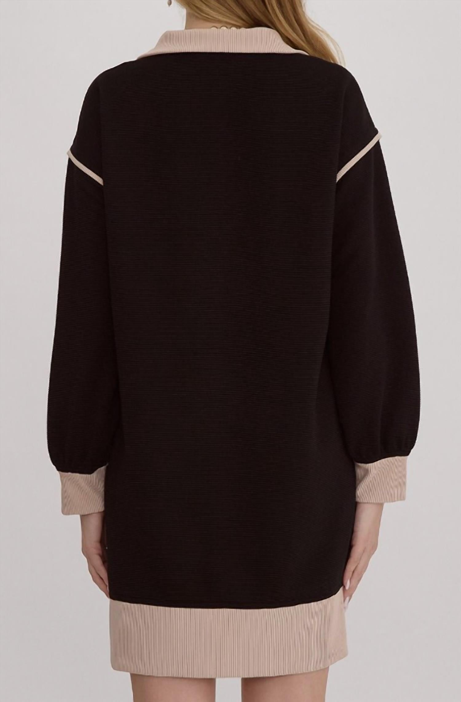 entro Long Sleeve Everyday Dress in ebony - women's dress - detail view