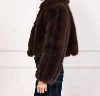 line and dot Jax Faux Fur Jacket in dark brown - women's jacket - detail view